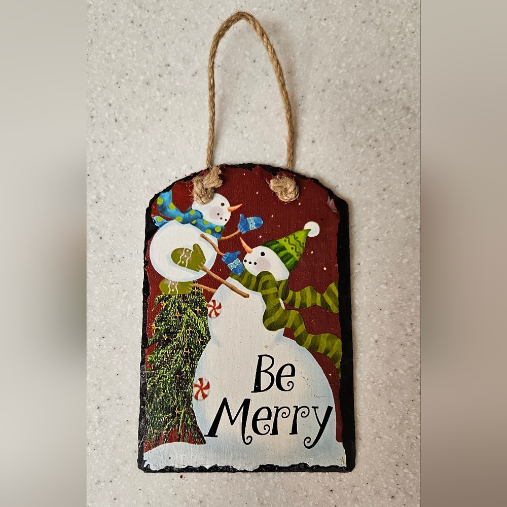 Be Merry Snowman Handcrafted Slate Plaque